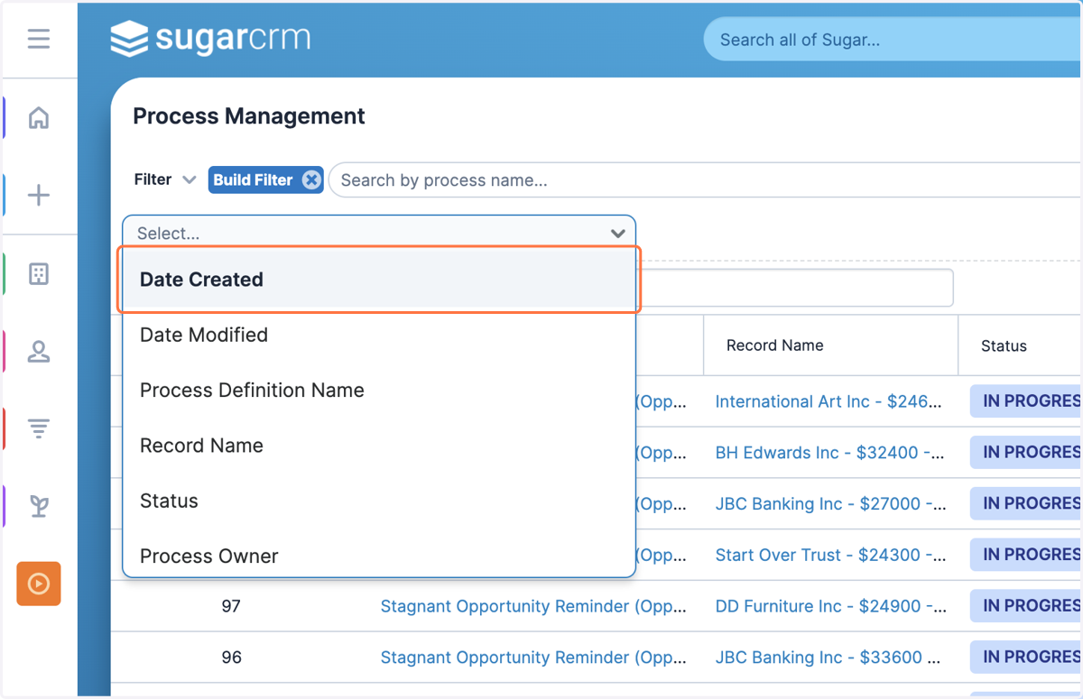 Click on Select... and choose a field to filter by