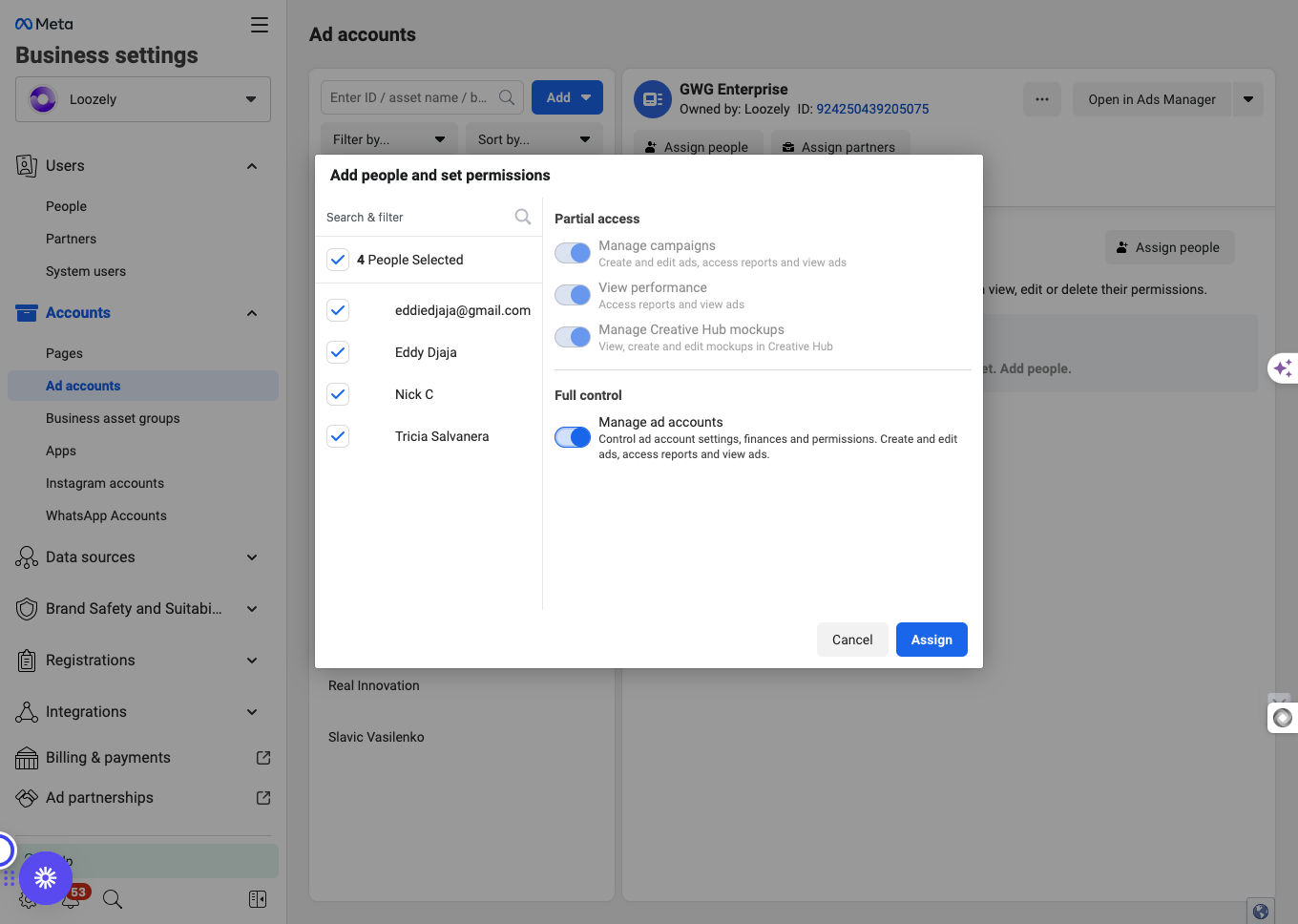 Check Manage ad accounts