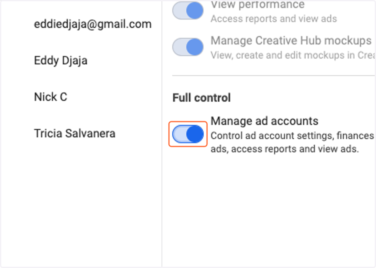Check Manage ad accounts