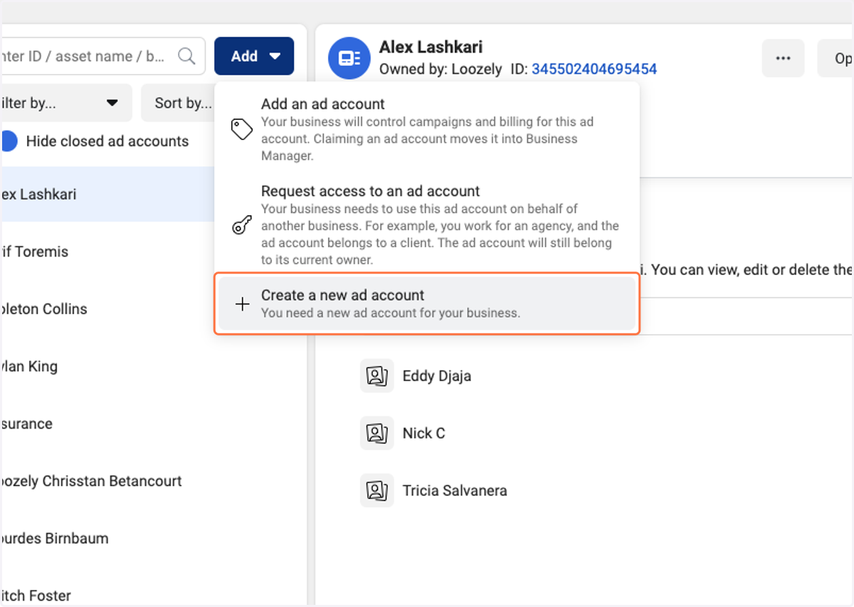 Click on Create a new ad account…