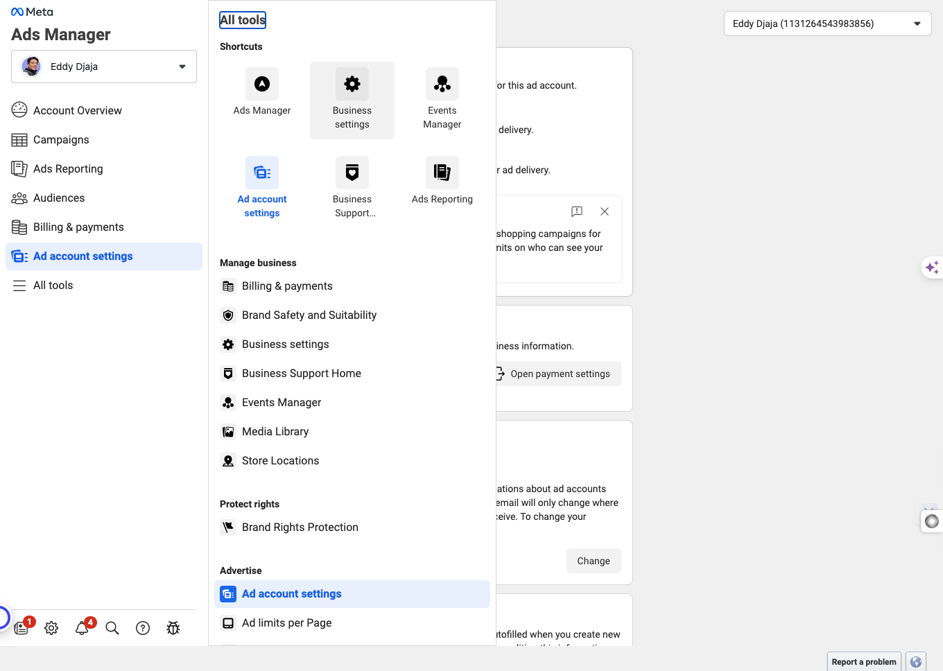 Click on Business settings
