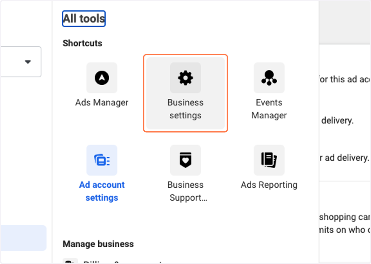 Click on Business settings