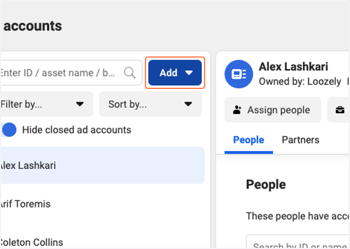 Click on the dropdown trigger "Add"