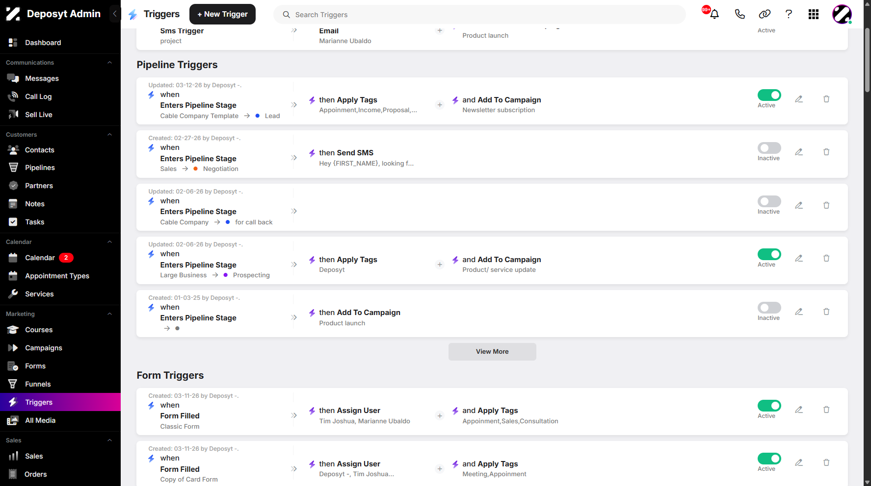 Step 3: Click ‘View More’ after scrolling down to display all triggers for the chosen condition.