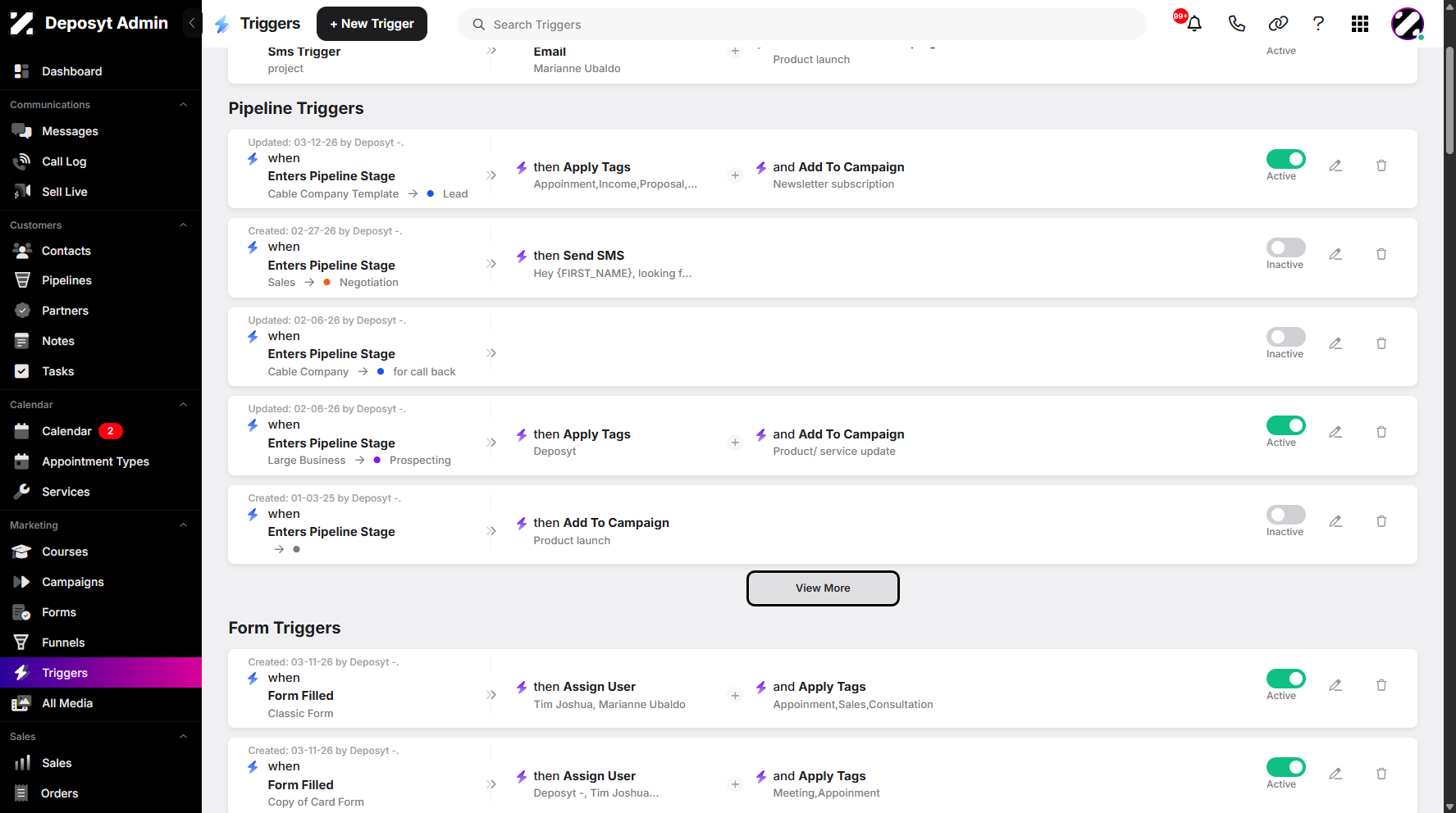 Step 3: Click ‘View More’ after scrolling down to display all triggers for the chosen condition.