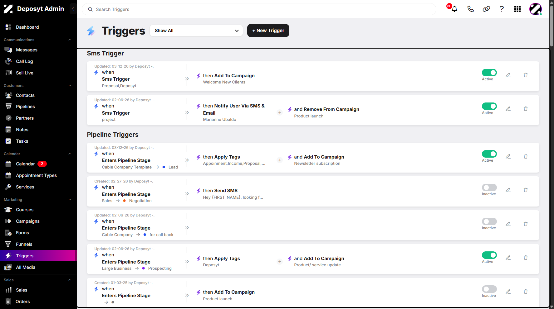 Step 2: You will then be navigated to the Triggers tab.