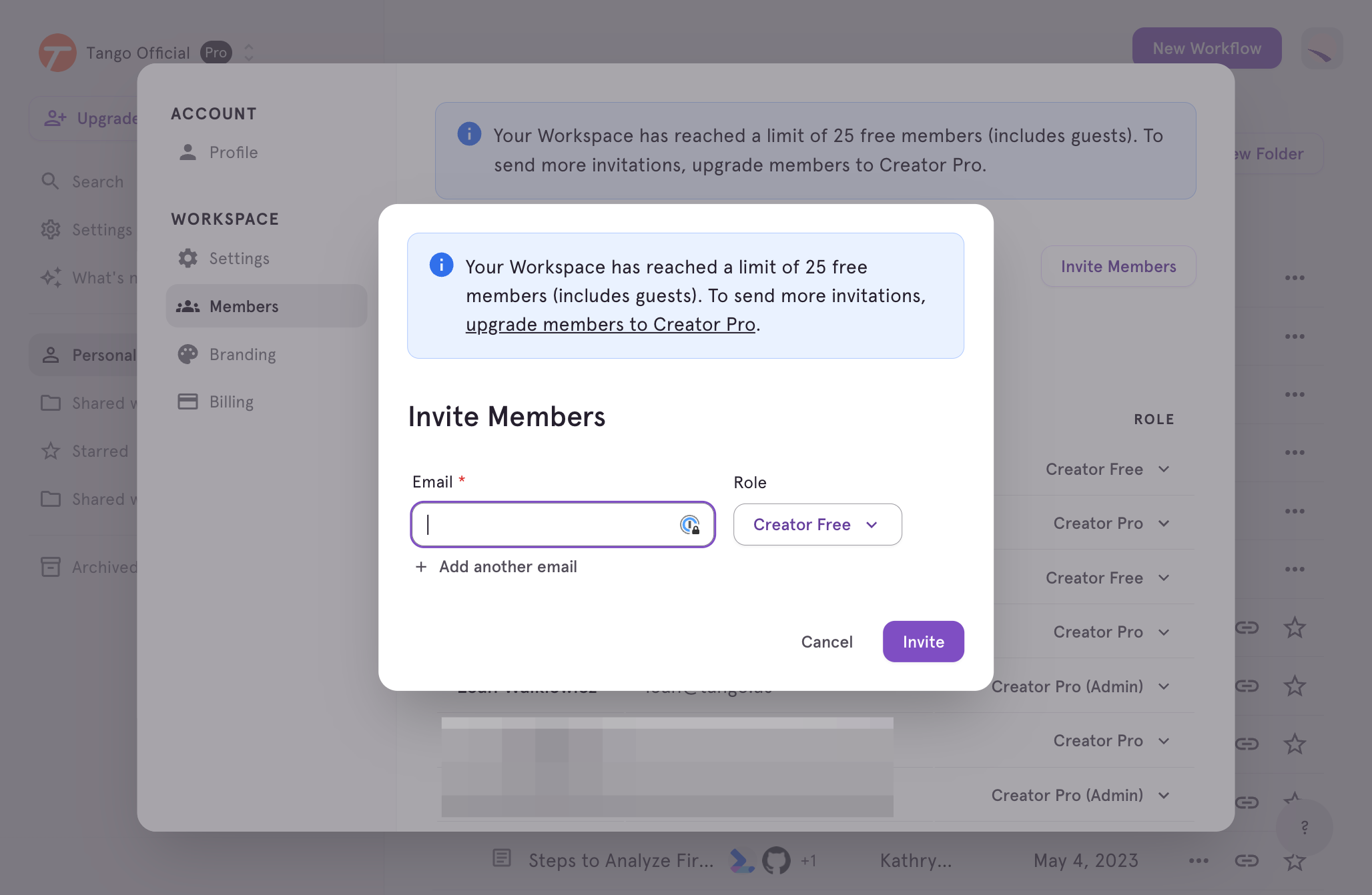 Include the email of the Member you wish to invite