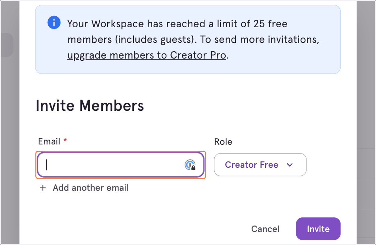 Include the email of the Member you wish to invite