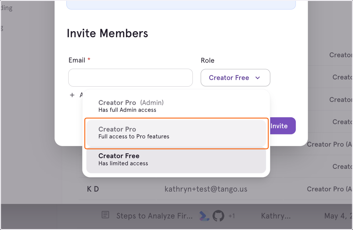 Select the role for the New Workspace Member