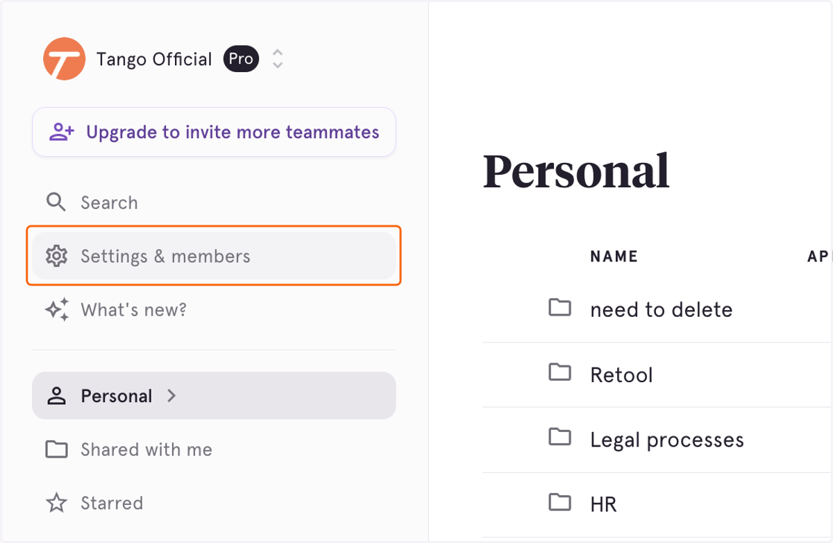 Click on Settings & members
