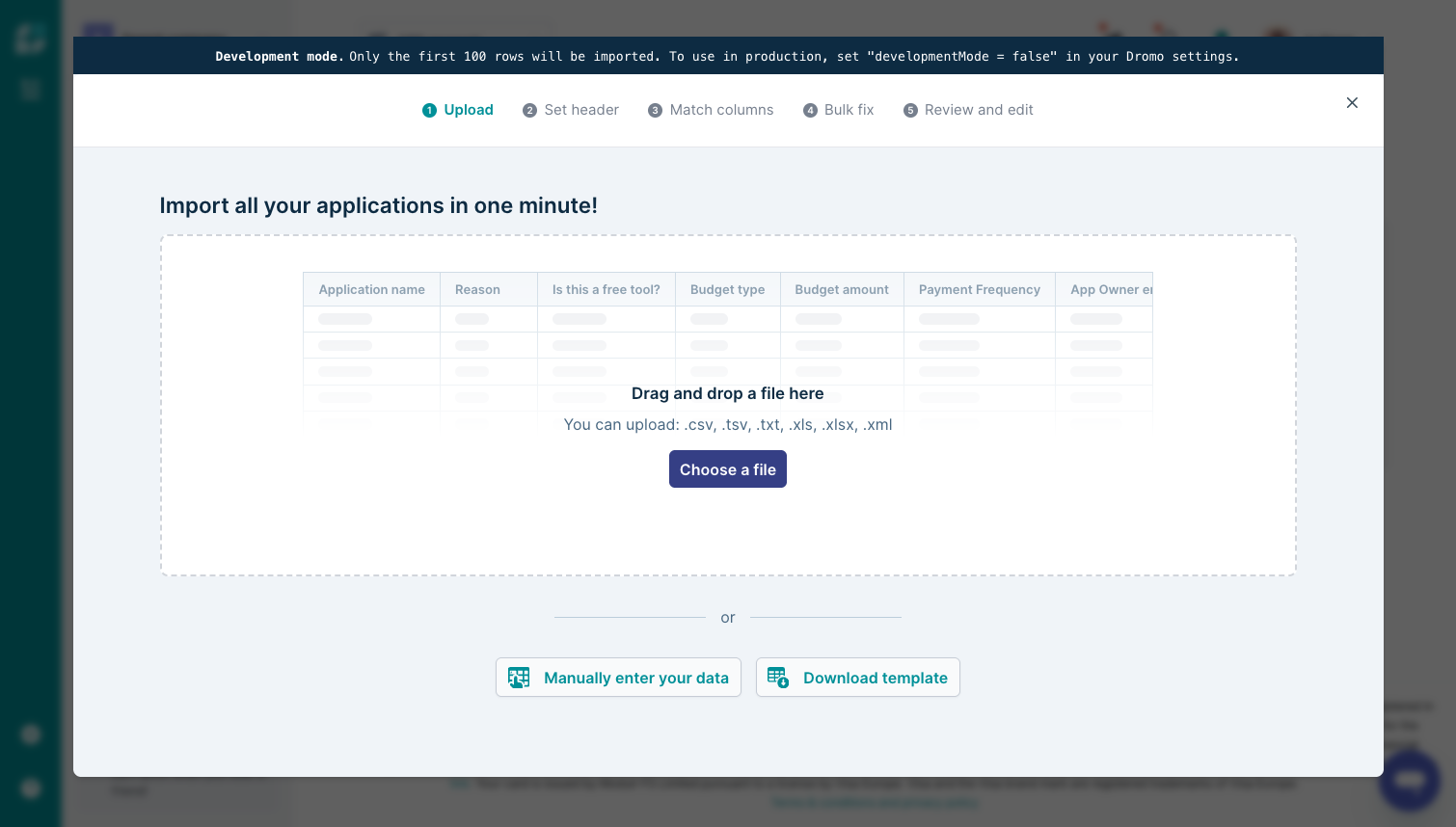 Click Choose a file, and select your working file.