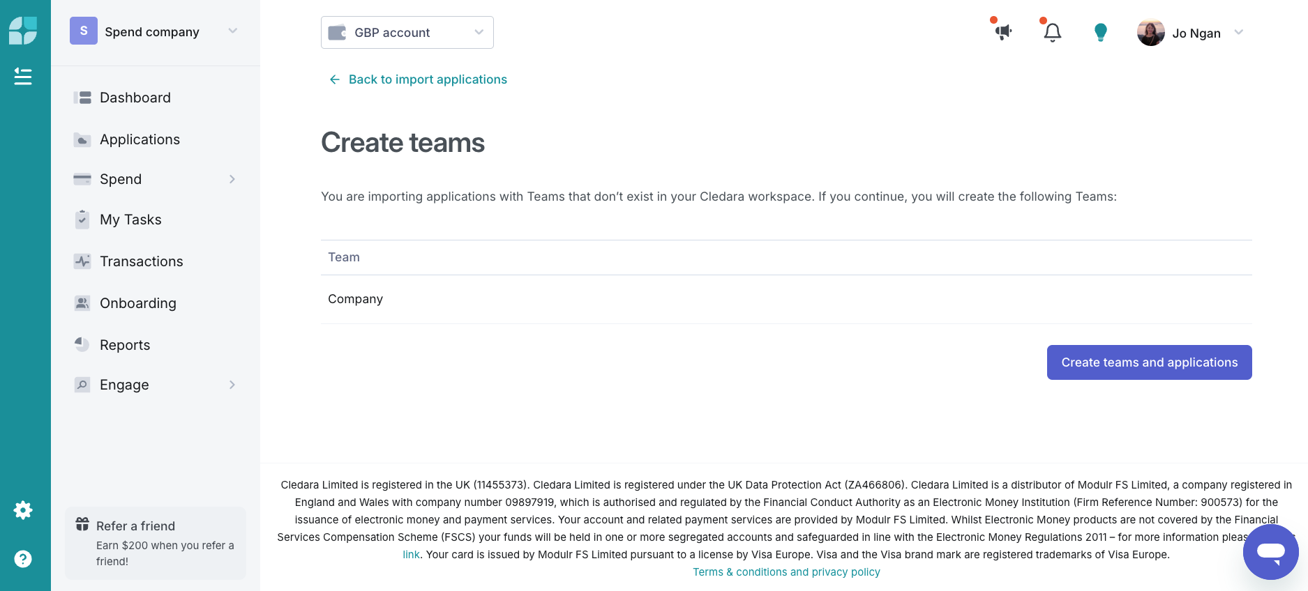 Any teams that do not exist in the workspace yet will be shown here. Review the team names, and click Create teams and applications to proceed to the final step.