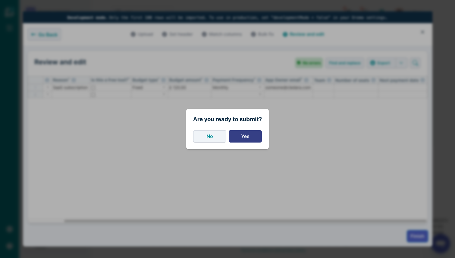 Click Yes to confirm submission.