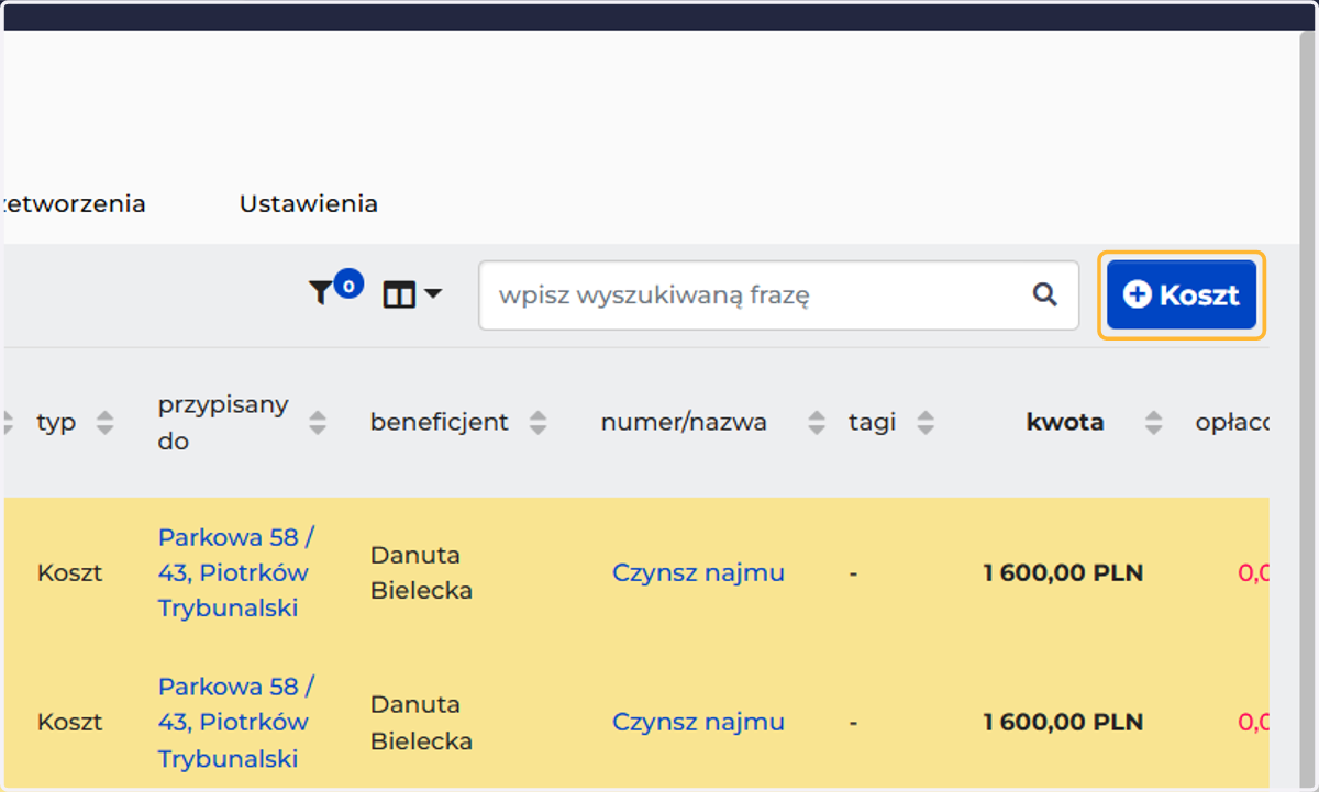 Dodaj koszt