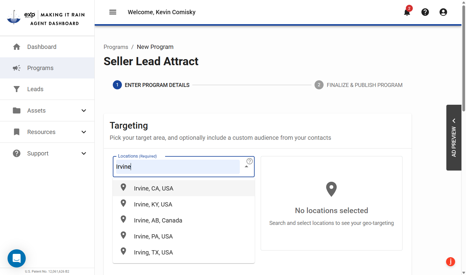 A. Type Locations (Required) B. Select Locations (Required)