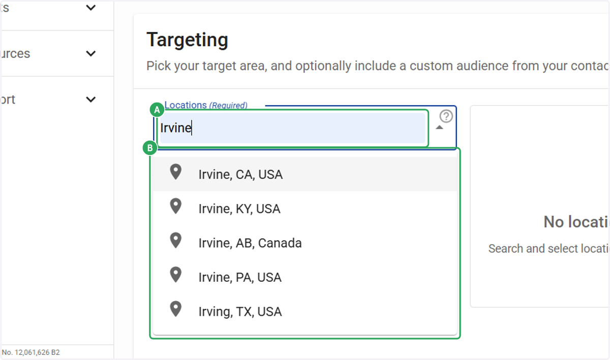 A. Type Locations (Required) B. Select Locations (Required)
