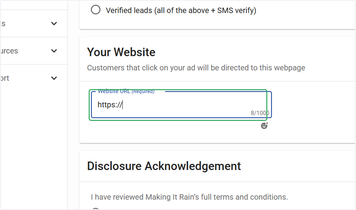 Enter your Website URL (Required)