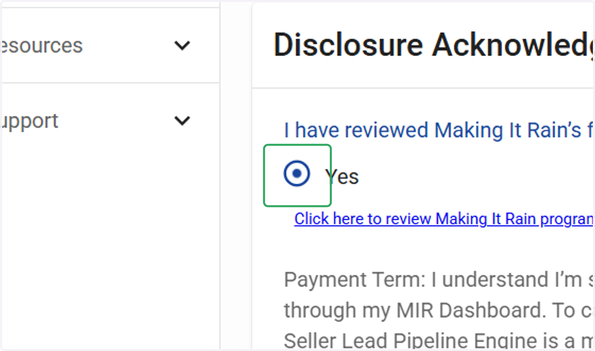Review Acknowledgements & Select Yes