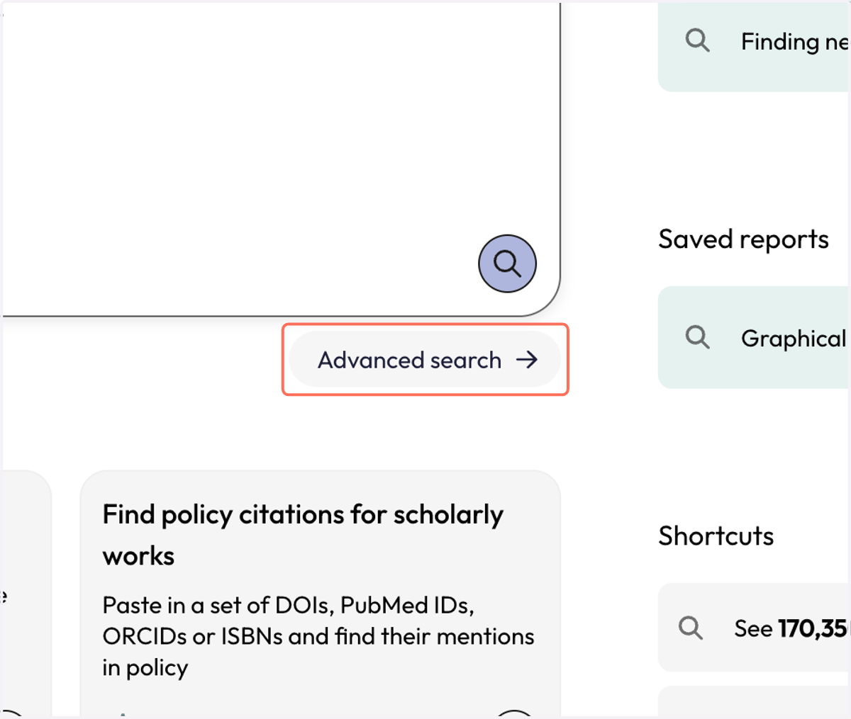 Click "Advanced search" to build searches and learn more about how searching works.