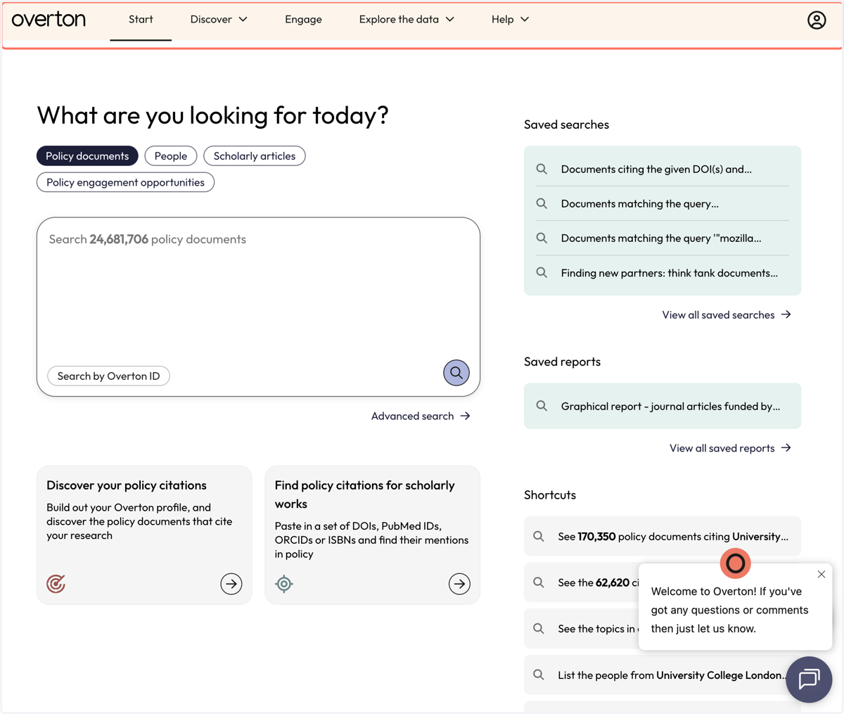 The top menu helps you navigate both Overton Index and Overton Engage.