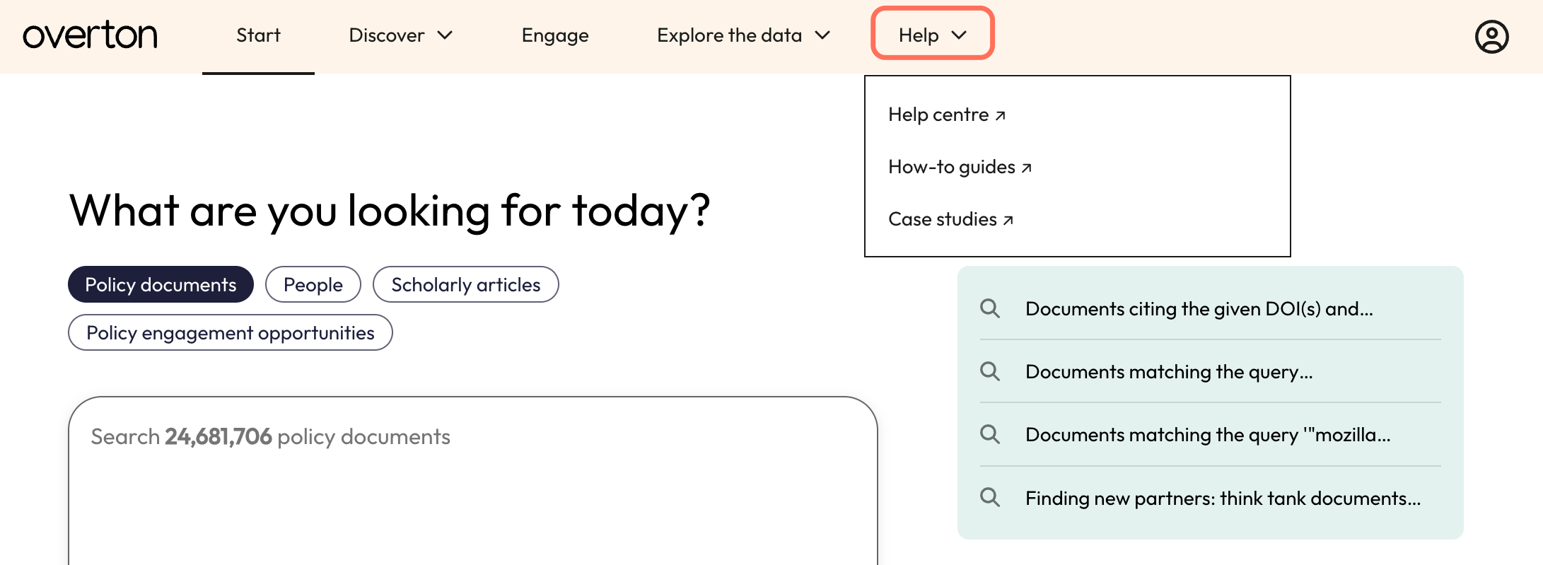 Click "Help" to access help material, guides, and case studies.