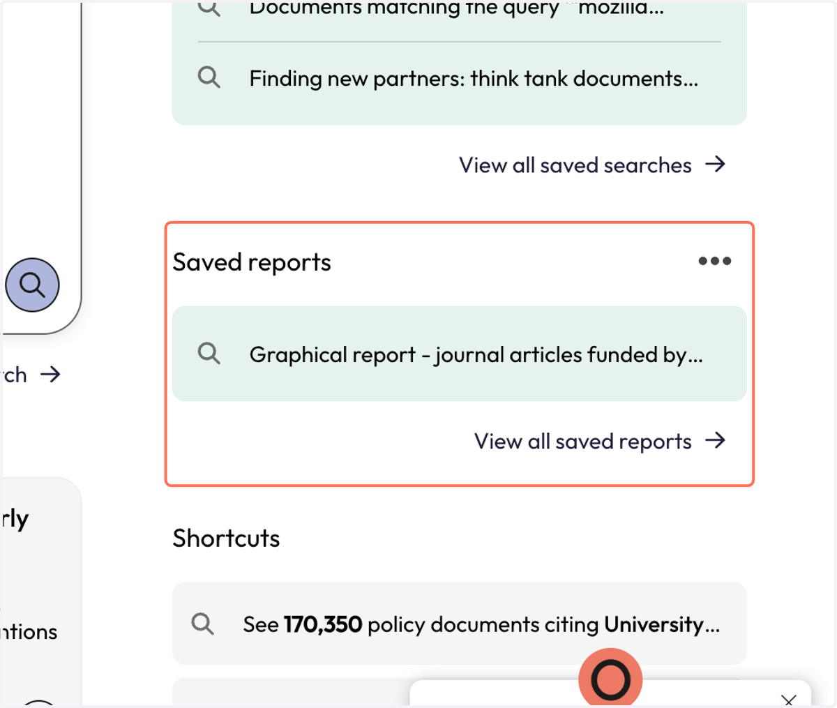 "Saved reports" appears once you've saved a report.