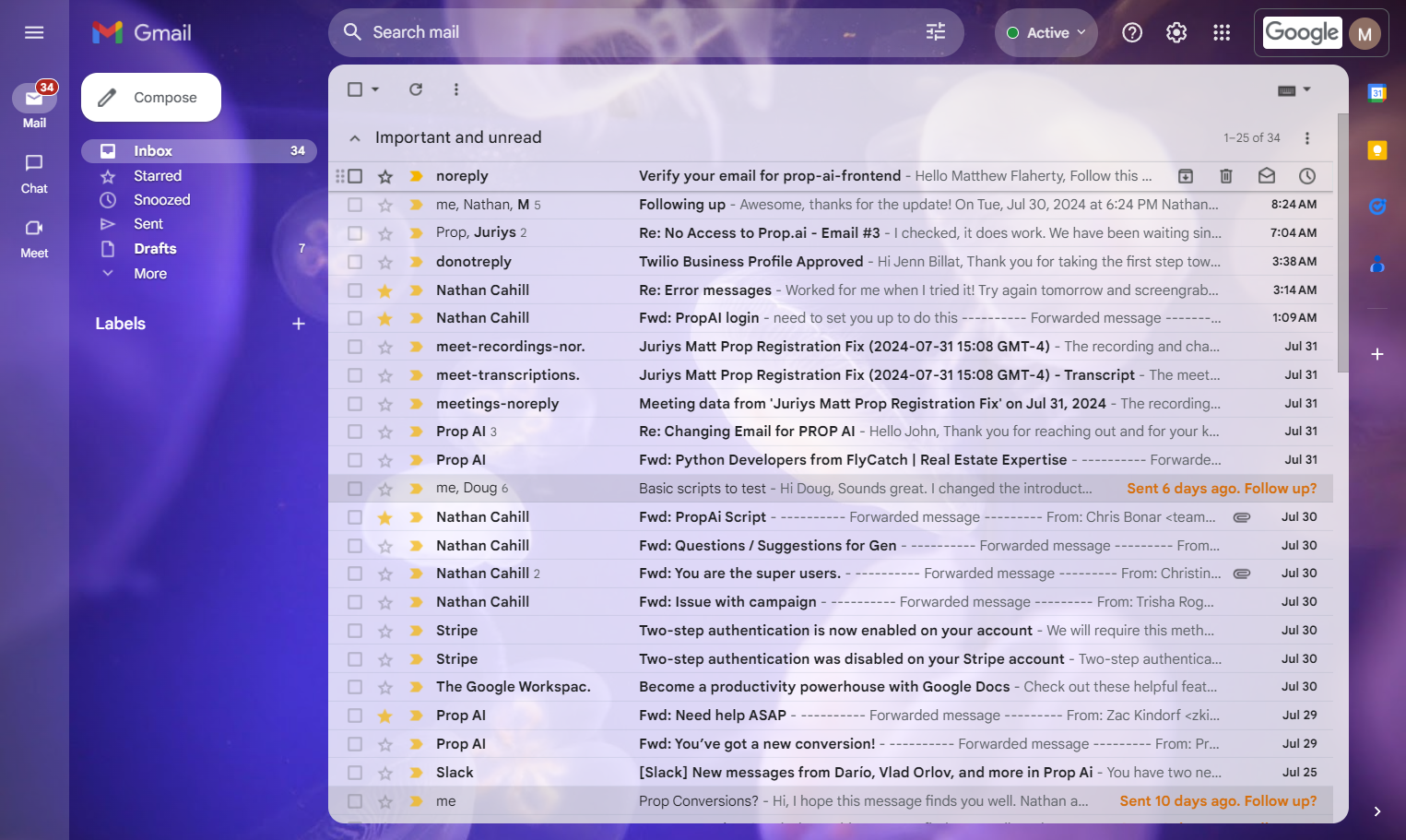 Sign into the email account you just added to Prop.
