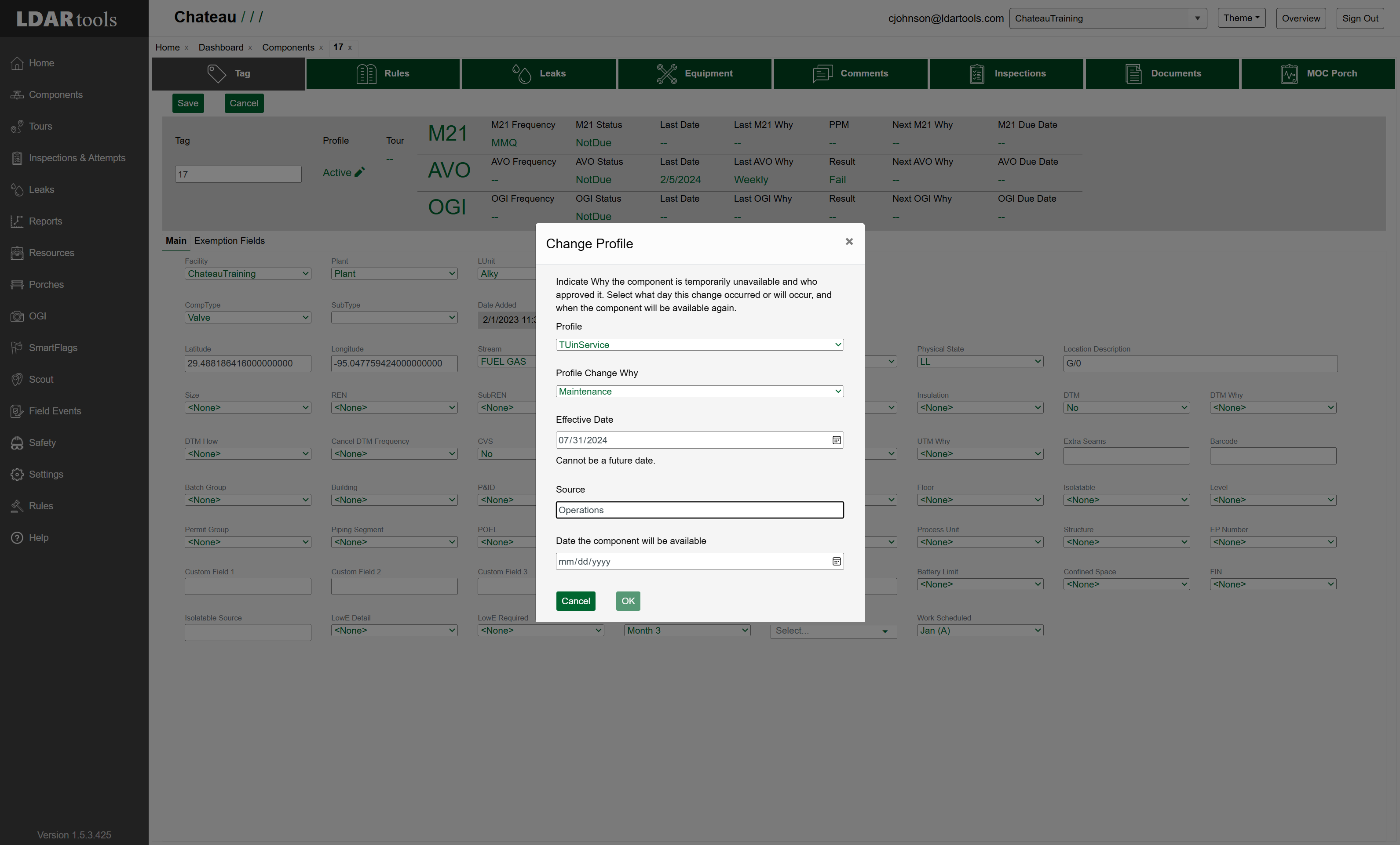 Enter the name of the person or organization reporting the component(s) as out of service (TUx) in the Source field.