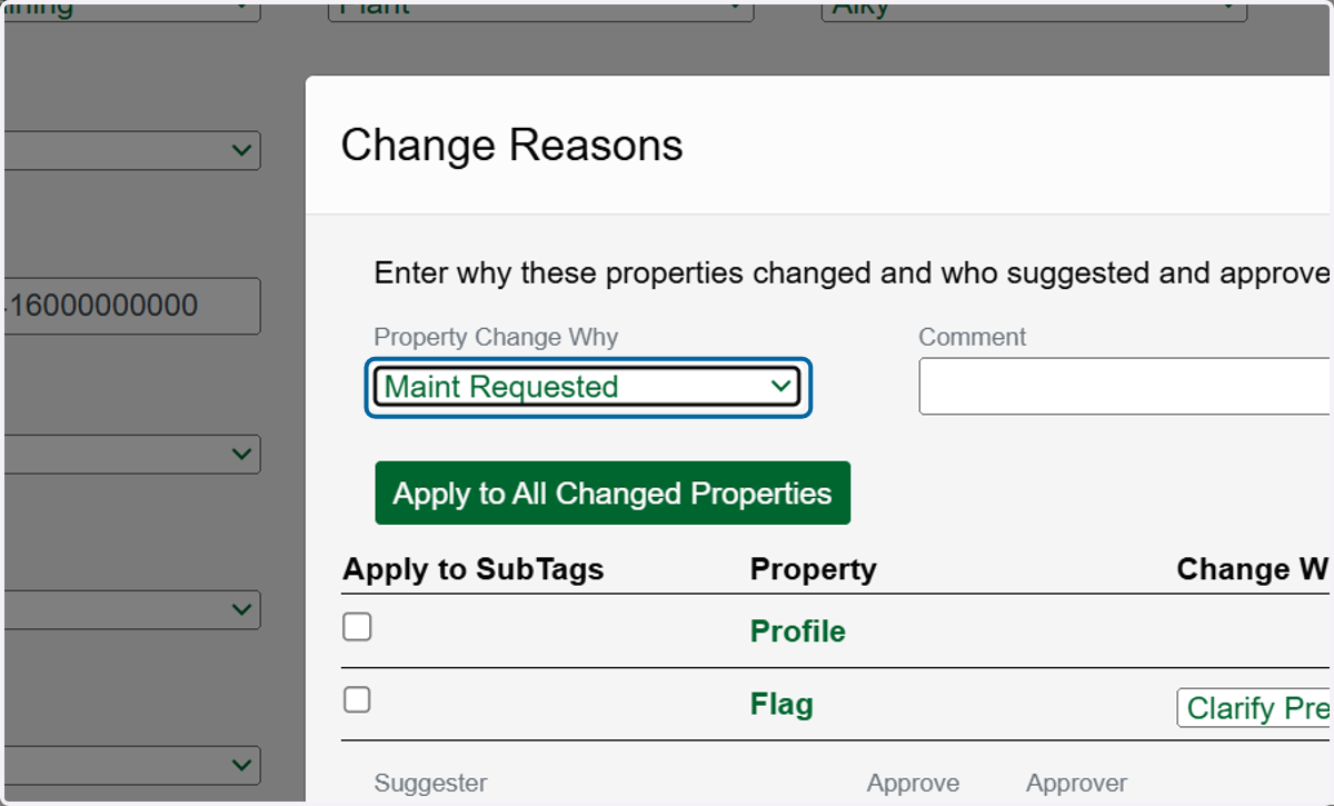 Select the reason for the change in the Profile Change Why dropdown.