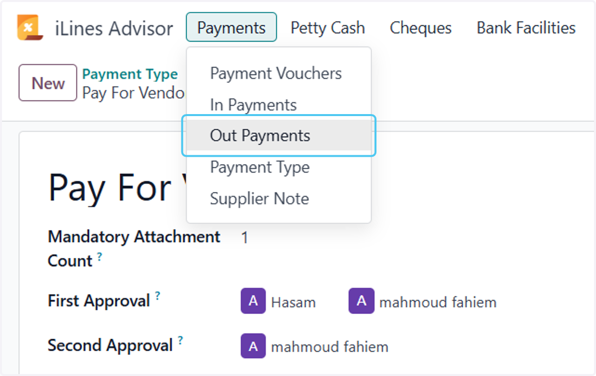 Click on Out Payments