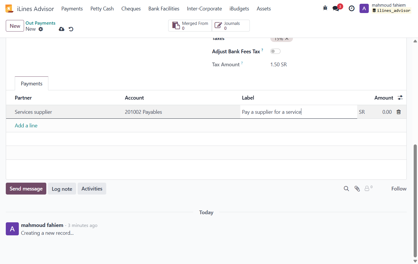 The vendor will be automatically, then select the payables account.