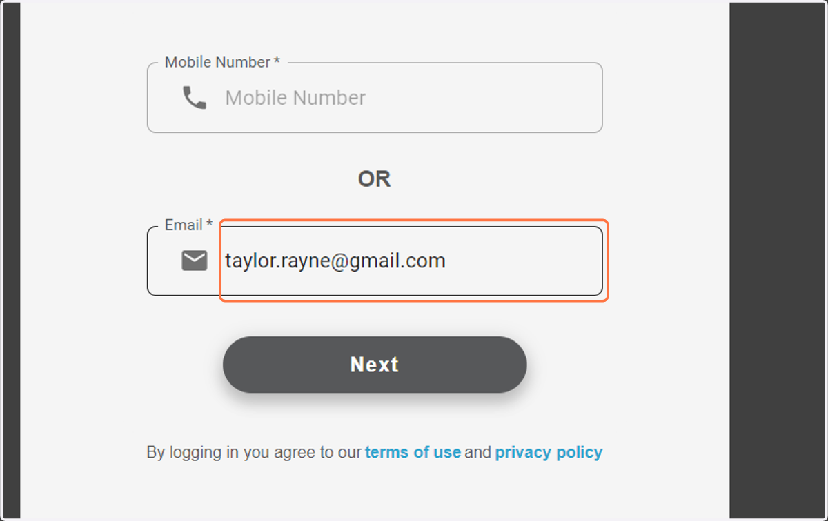 Add you Mobile Number or Email