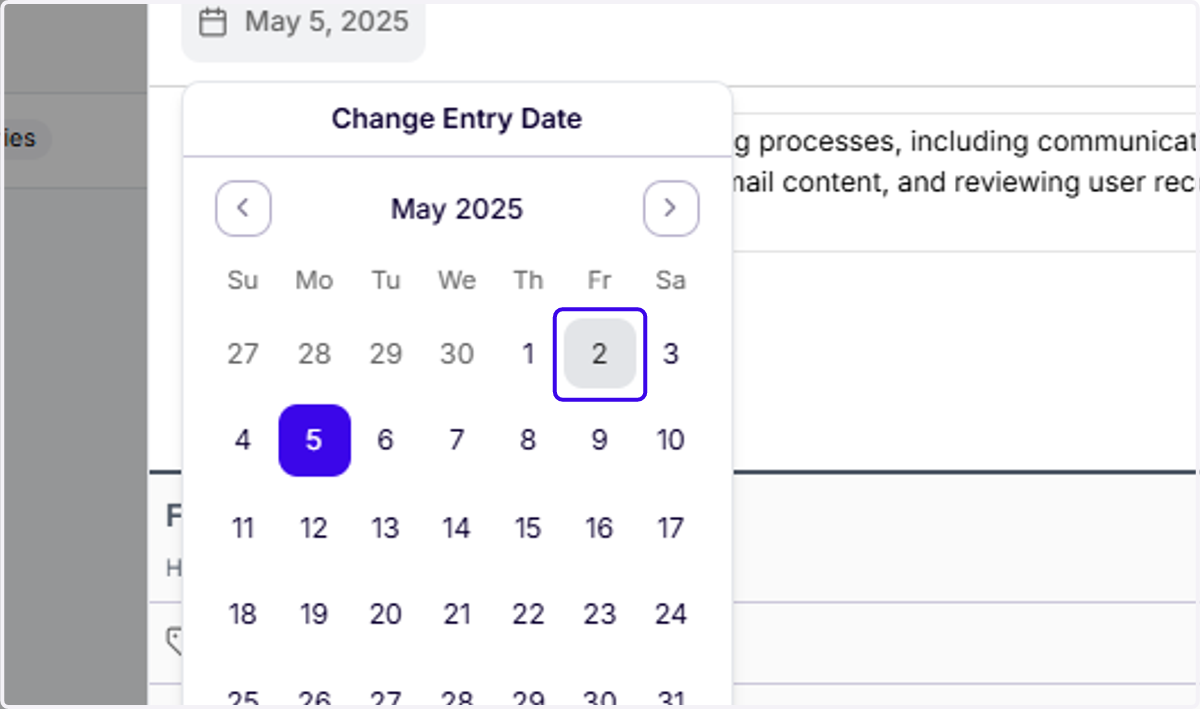 Double-click the new date you want to move the entry to (In this case, we're moving it to May 2nd)