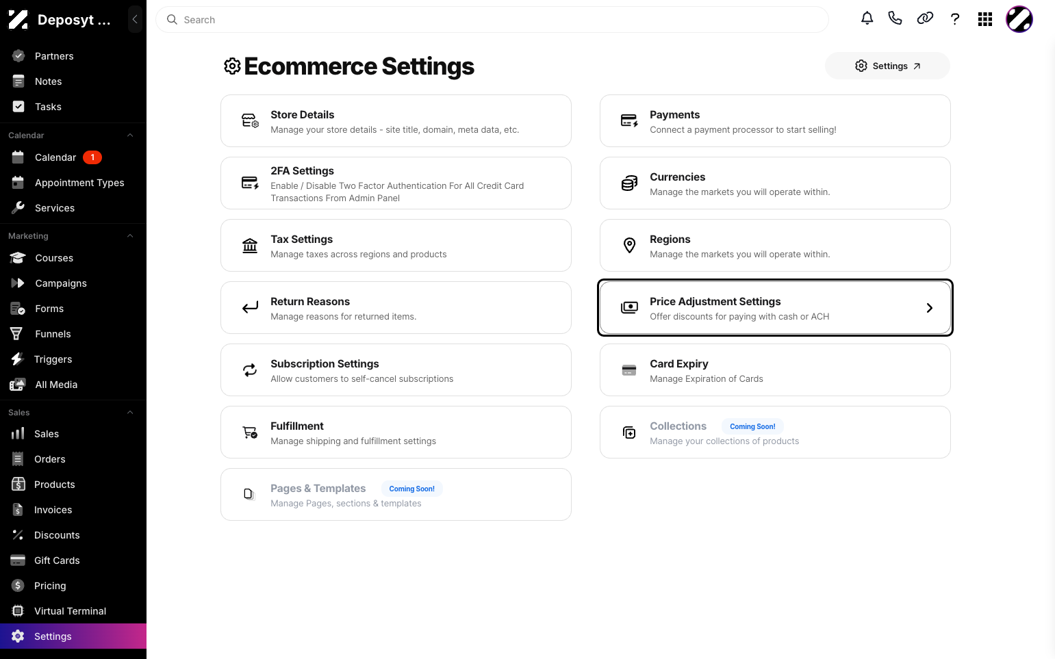 Step 3: Then click on Price Adjustment Settings.