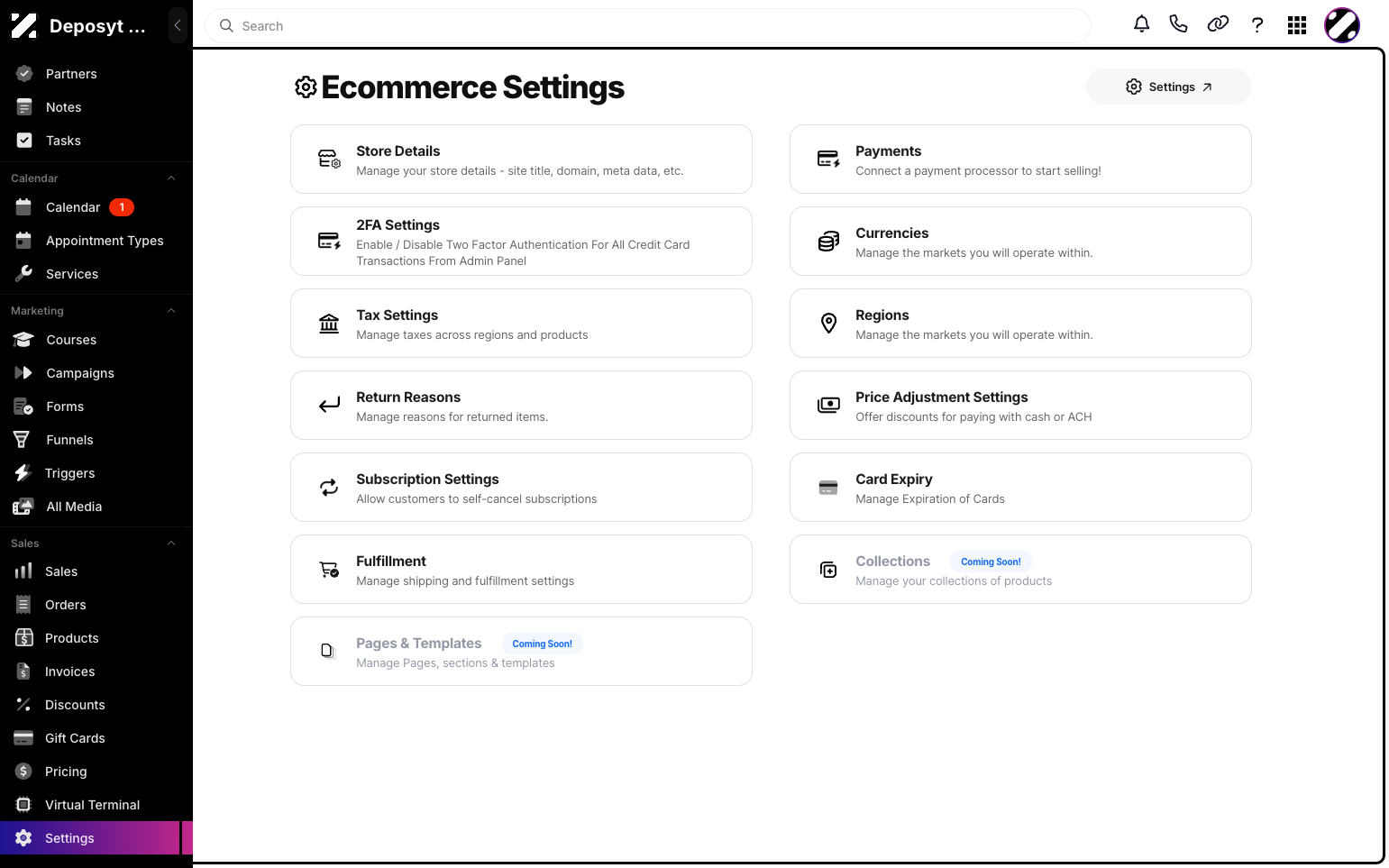 Step 2: Click on the Settings tab under the Sales section to navigate.