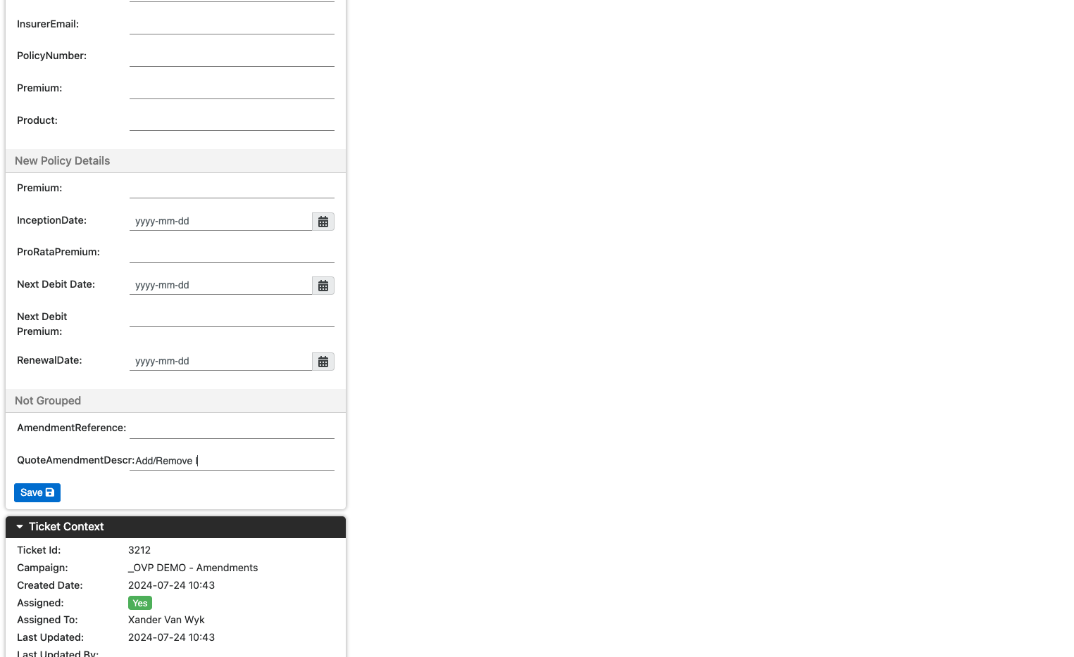 Type "Add/Remove Item"Add the Amendment short description
