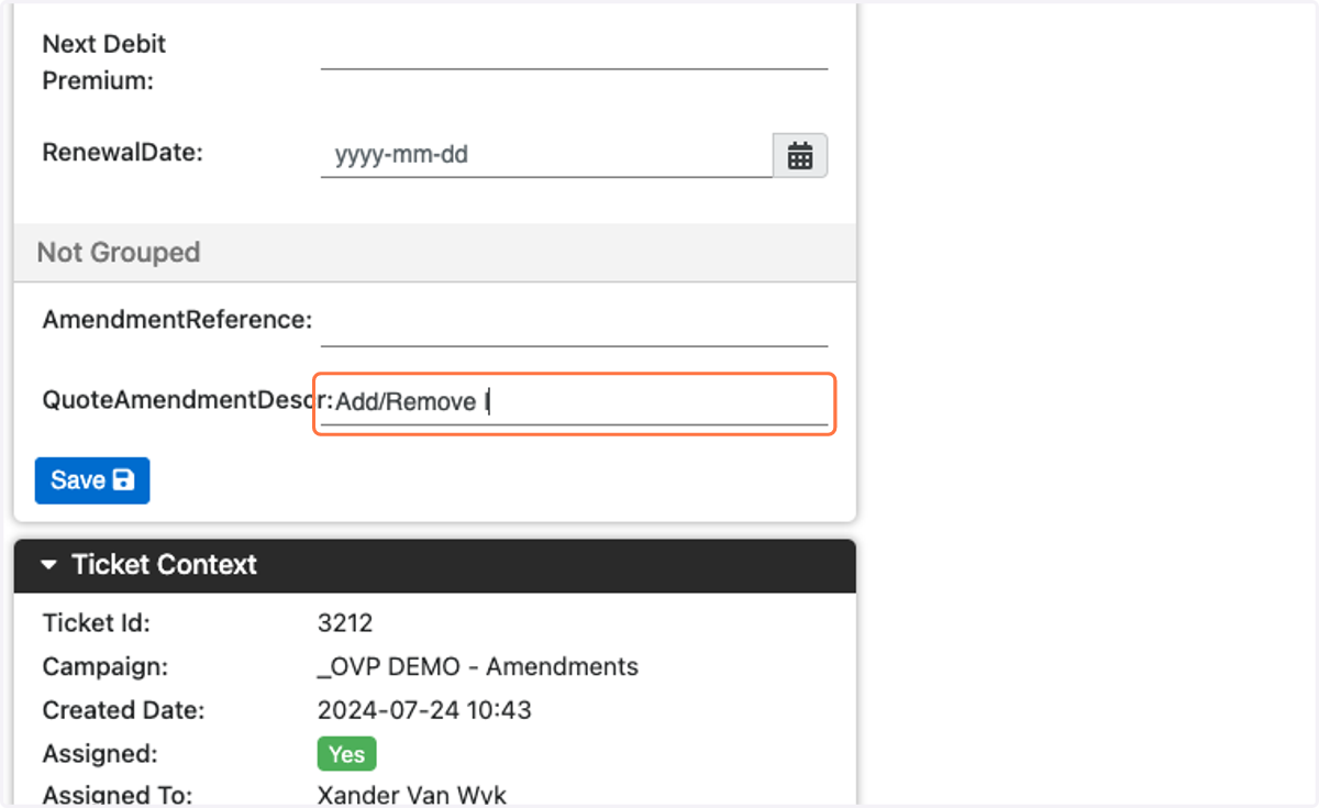 Type "Add/Remove Item"Add the Amendment short description