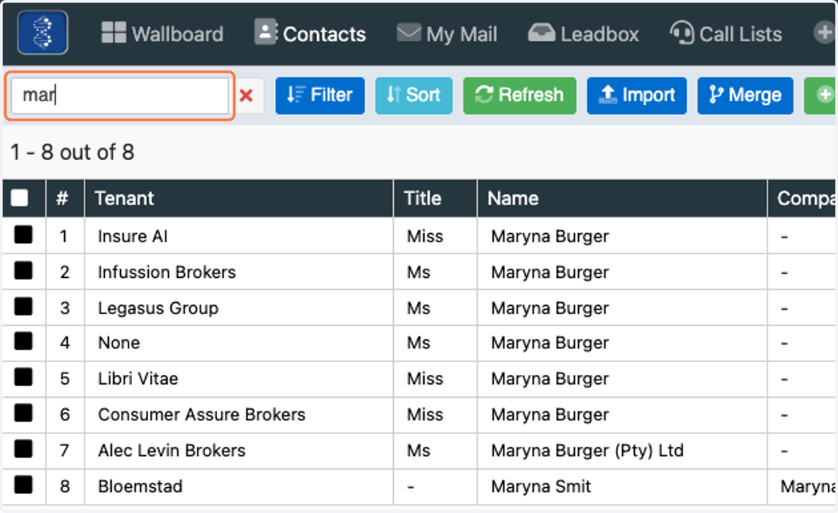 Search for the client