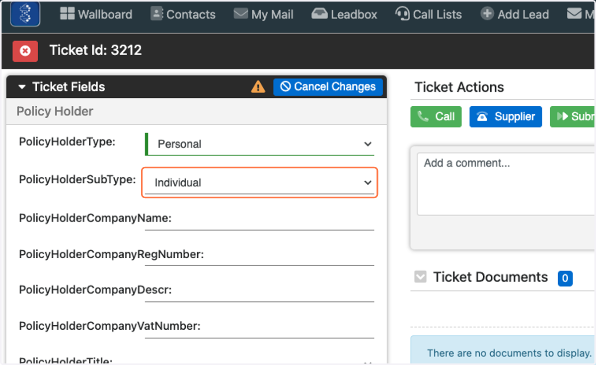 Select Policy Holder SubType