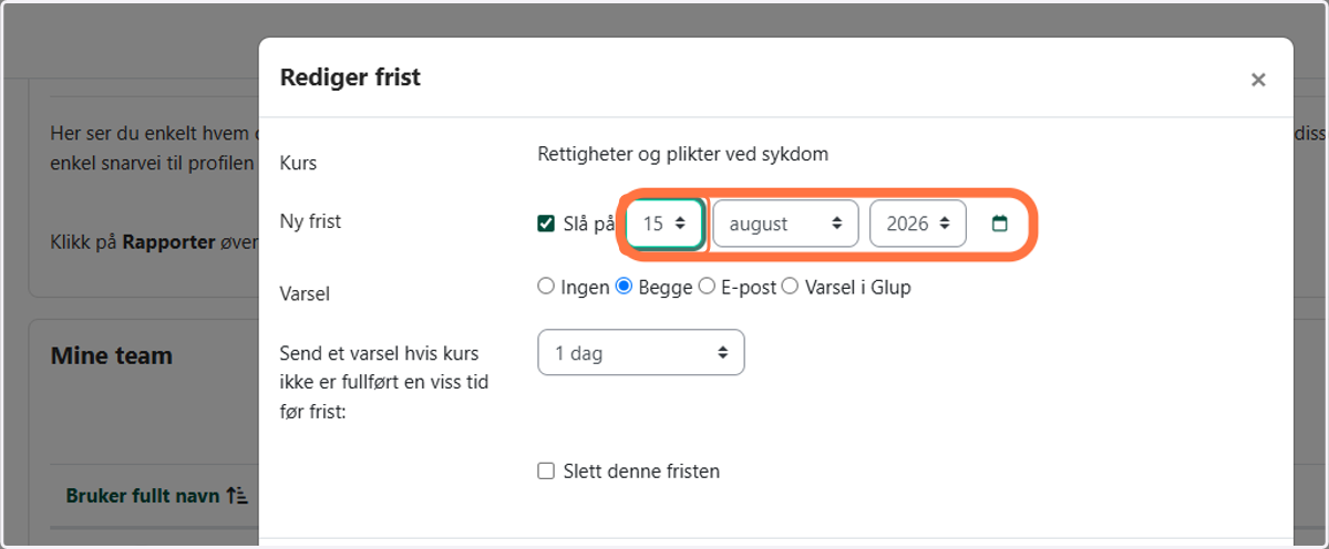 Velg en ny frist