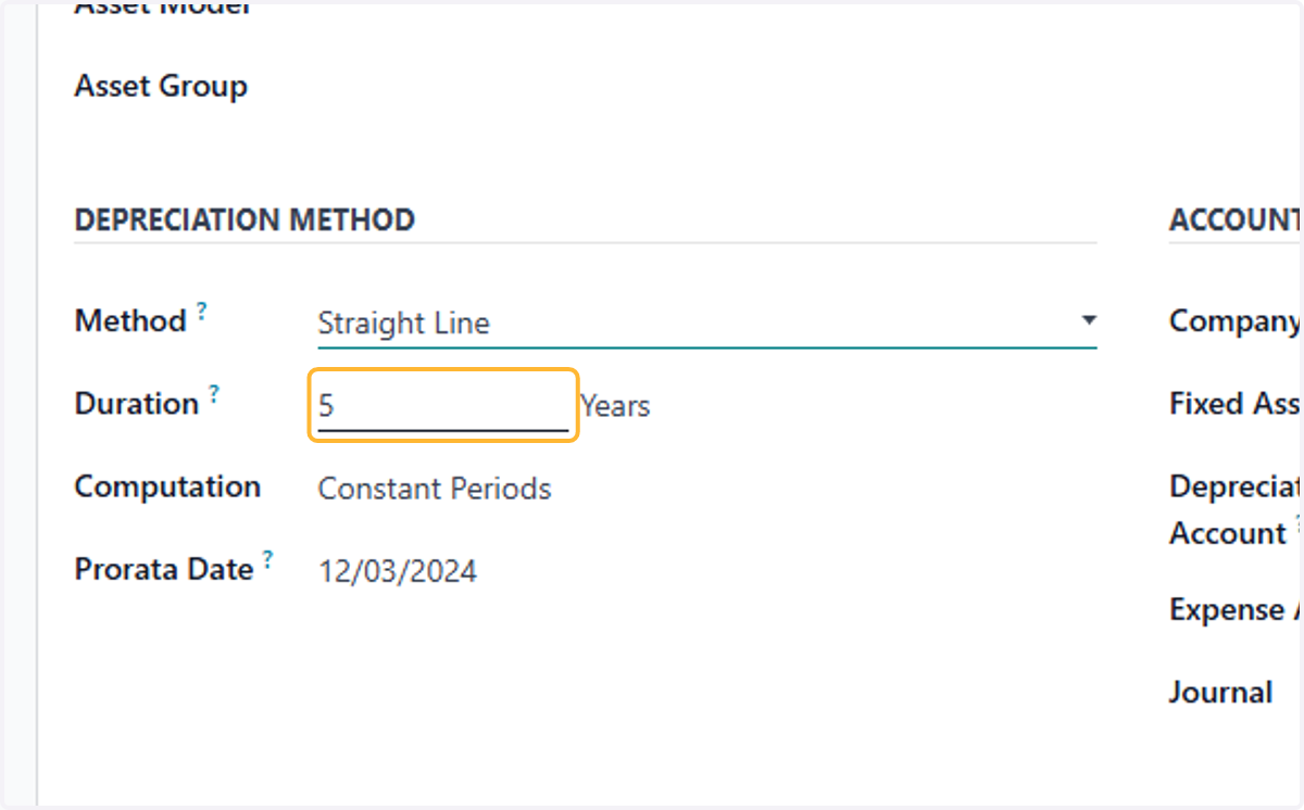 Fill in duration of asset life/depreciation