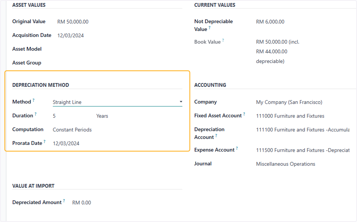 Fill in Depreciation method/Policy