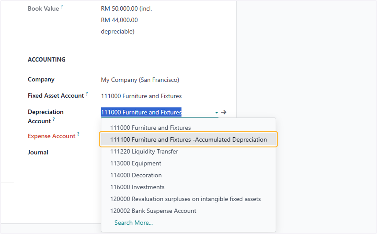 Select a Accumulated Depreciation account