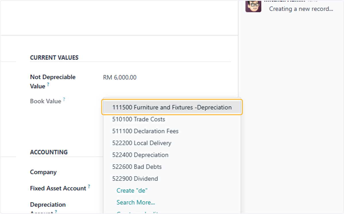 Select a Depreciation Expense account