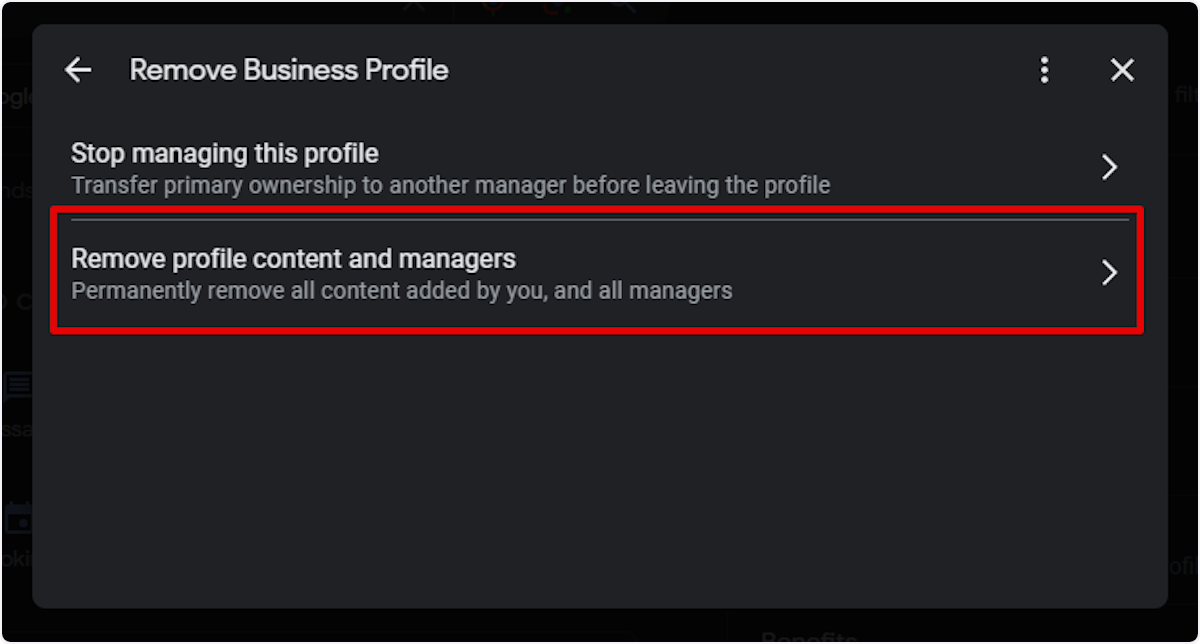 Then select Remove profile content and managers.