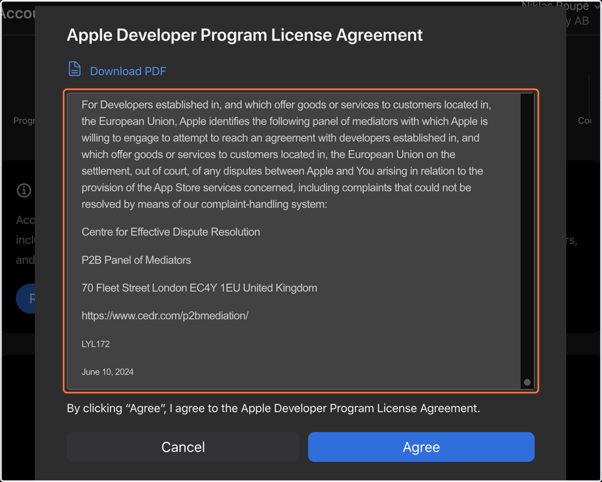 Scroll down to the end of the agreement