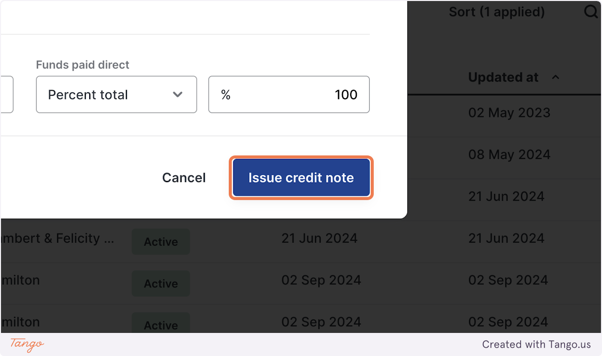 Click on Issue credit note