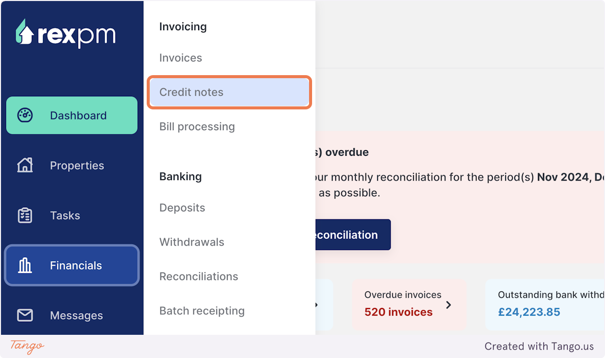 Click on Credit notes