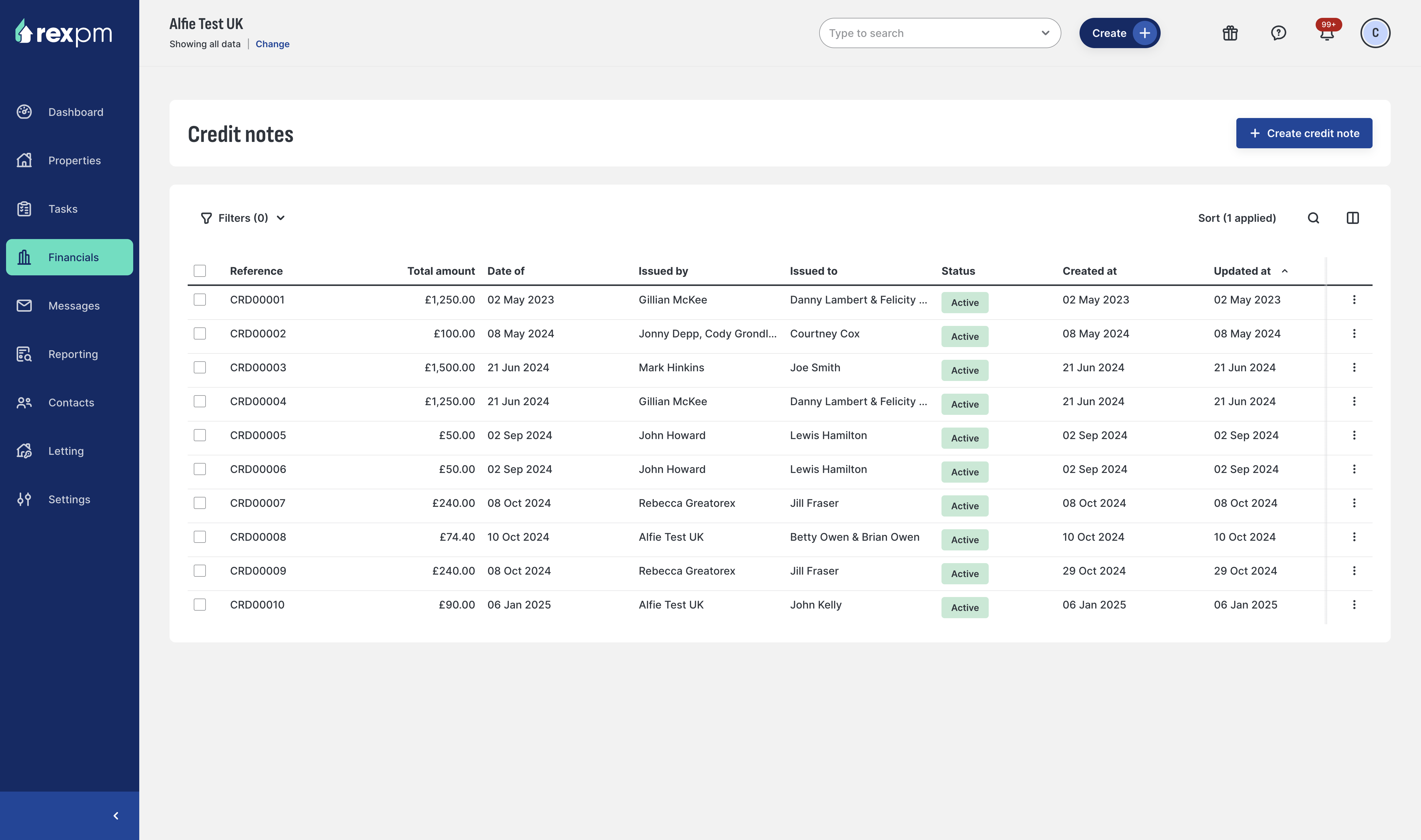 Click on Create credit note
