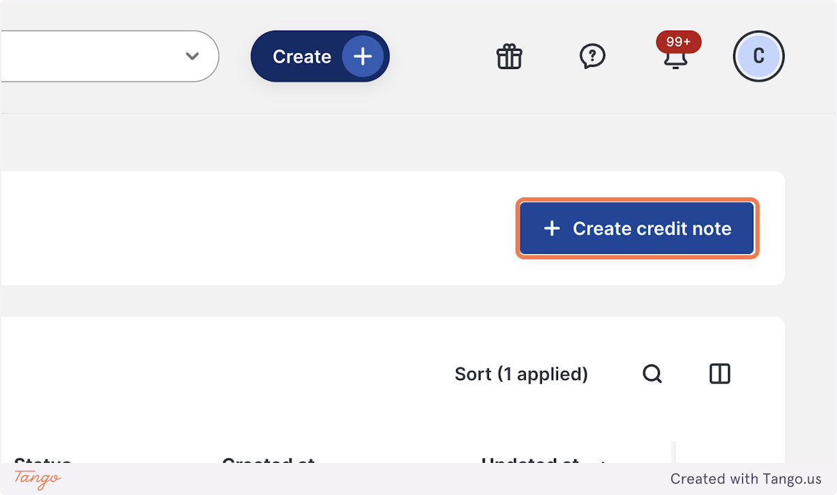 Click on Create credit note